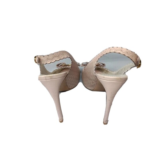 Salvatore Ferragamo Laser Cut Scalloped Trim Peep Toe Slingback Sandals Sz 6.5 B - Picture 7 of 16